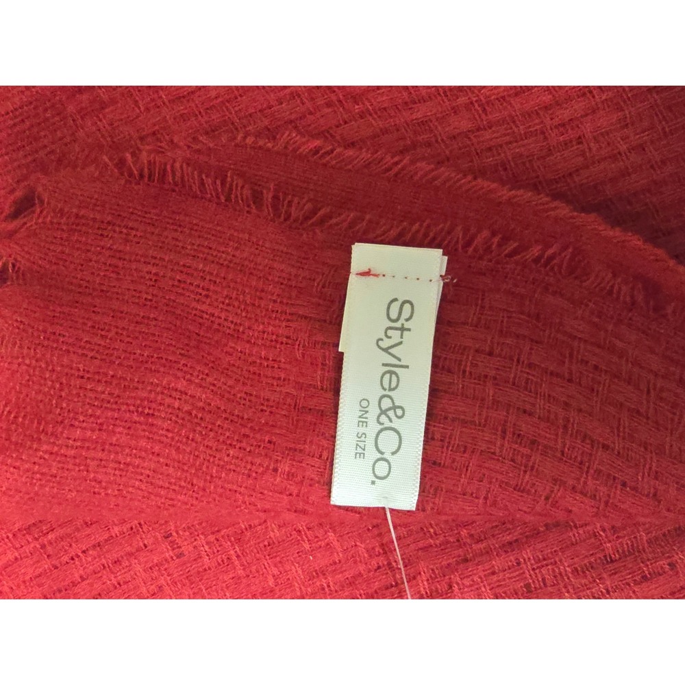 Style & Co Red Convertible Wrap Scarf Basketweave Texture Fringe NWT - Picture 9 of 10
